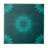 Teal Leaf Mandala Design on Dark Cyan タイル (正面)