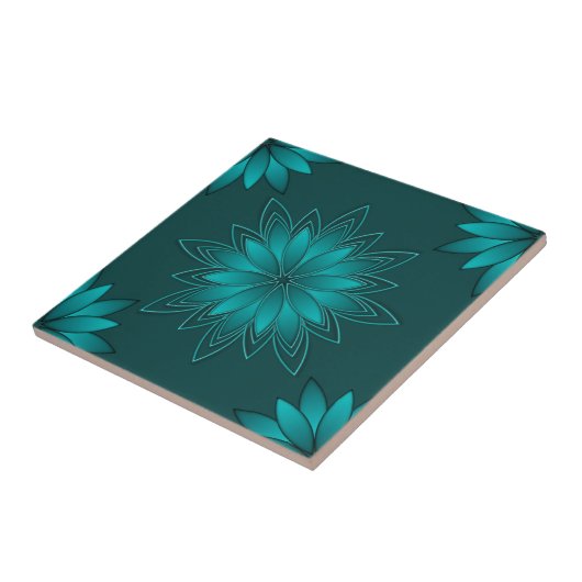 Teal Leaf Mandala Design on Dark Cyan タイル (側面)
