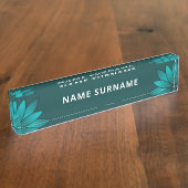 Teal Leaf Mandala Design on Dark Cyan デスクネームプレート (側面)