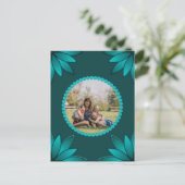 Teal Leaf Mandala Design on Dark Cyan ポストカード (スタンド正面)