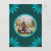 Teal Leaf Mandala Design on Dark Cyan ポストカード (正面)