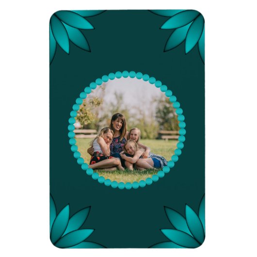 Teal Leaf Mandala Design on Dark Cyan マグネット (縦)
