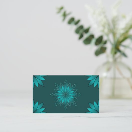 Teal Leaf Mandala Design on Dark Cyan 名刺 (スタンド正面)