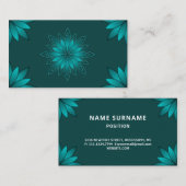 Teal Leaf Mandala Design on Dark Cyan 名刺 (正面/裏面)