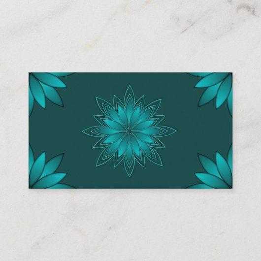 Teal Leaf Mandala Design on Dark Cyan 名刺 (正面)