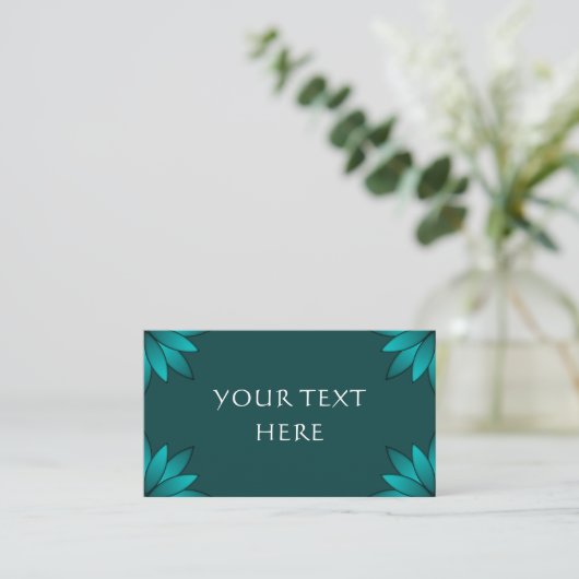 Teal Leaf Mandala Design on Dark Cyan 名刺 (スタンド正面)