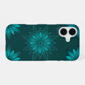 Teal Leaf Mandala Design on Dark Cyan iPhone 16ケース (裏面横)