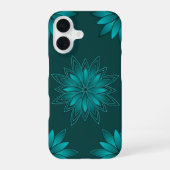 Teal Leaf Mandala Design on Dark Cyan iPhone 16ケース (裏面)