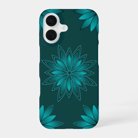 Teal Leaf Mandala Design on Dark Cyan iPhone 16ケース (裏面)