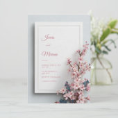 Teal Leaf Pink Sakura Textured Frame Wedding 招待状 (スタンド正面)
