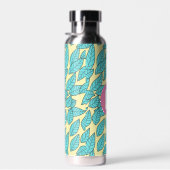 Teal Leaves Botanical Pattern Bright Pink Monogram ウォーターボトル (右面)