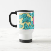 Teal Leaves Botanical Pattern Bright Pink Monogram トラベルマグ (左)