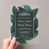 Teal Leaves Gold Border Islamic Muslim Wedding アクリル招待状 (インサイチュ (ポータブル))