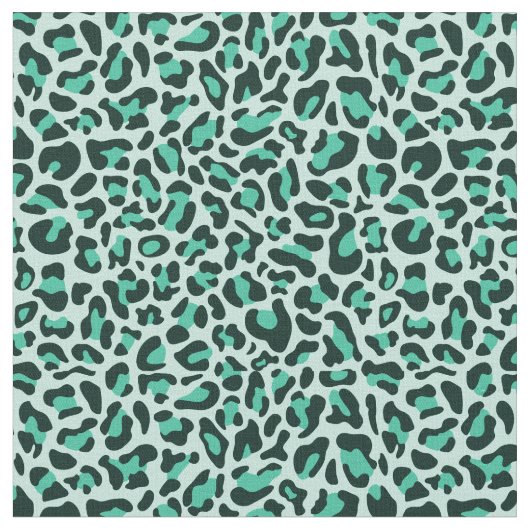 Teal Leopard Print Trendy Retro Fabric ファブリック (クローズアップ)
