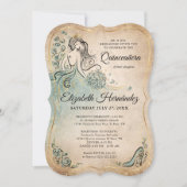 Teal Light Sage Seafoam Gold Princess Birthday 招待状 (正面)