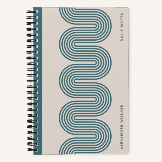 Teal Lombard Wavy Lines Modern Custom Notebook ノートブック (正面)