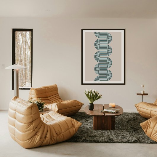 Teal Lombard Wavy Lines Modern Minimal Art Print ポスター