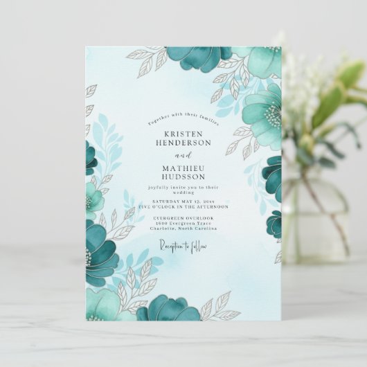 Teal Luminous Winter Wedding 招待状 (スタンド正面)