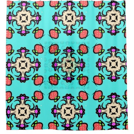 Teal Mandala Art シャワーカーテン (正面)