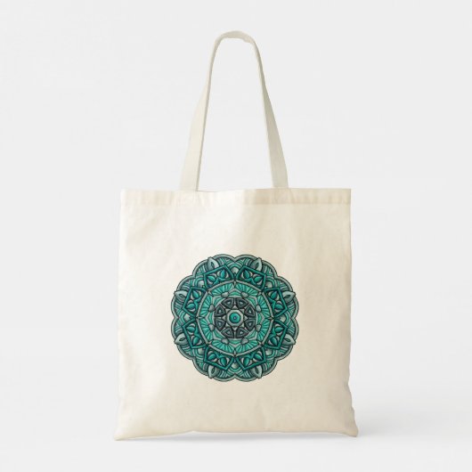 Teal Mandala Tote Bag - Boho Canvas ShoppiTote Bag トートバッグ (裏面)