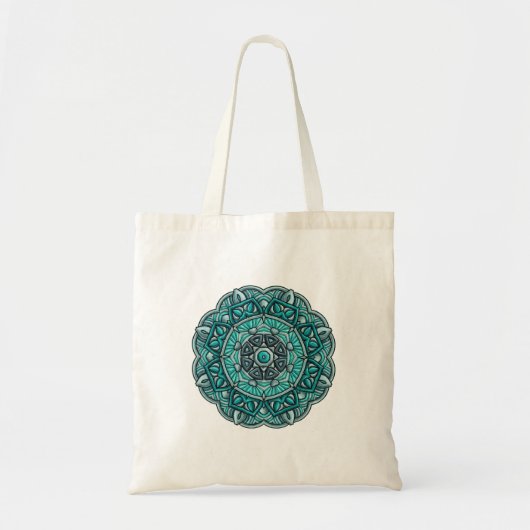 Teal Mandala Tote Bag - Boho Canvas ShoppiTote Bag トートバッグ (正面)