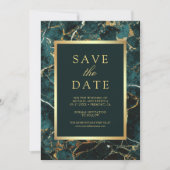 Teal Marble Gold Photo Wedding セーブザデート (正面)