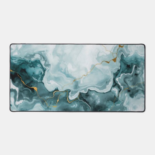 Teal Marble Gold Vein Desk Mat デスクマット (正面)