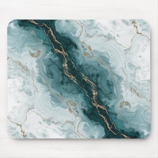 Teal Marble & Gold Vein Mousepad マウスパッド (正面)