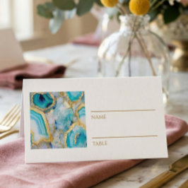Teal Marble Gold Vein Place Cards プレイスカード