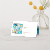 Teal Marble Gold Vein Place Cards プレイスカード (正面)