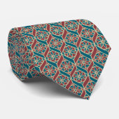 Teal Maroon Beige Ethnic Pattern Flowers, Chevrons ネクタイ (ロール)
