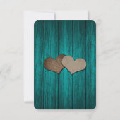Teal Mason Jar Burlap Hearts Wood Wedding 出欠カード (裏面)