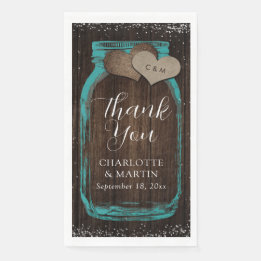 Teal Mason Jar Rustic Wood Thank You Wedding