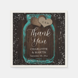 Teal Mason Jar Rustic Wood Thank You Wedding スタンダードカクテルナプキン