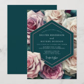Teal Mauve Opulent Wedding 招待状 (正面/裏面)