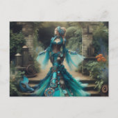 Teal Mermaid Steampunk Vintage Victorian Lady ポストカード (正面)