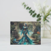Teal Mermaid Steampunk Vintage Victorian Lady ポストカード (スタンド正面)
