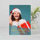 teal Merry & Bright Christmas Photo gold 箔シーズンカード (立ち正面)