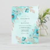 Teal Metallic Watercolor Coastal Wedding 招待状 (スタンド正面)