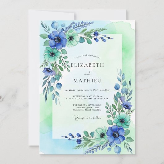 Teal Mint Ethereal Spring Wedding 招待状 (正面)