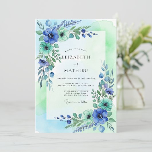 Teal Mint Ethereal Spring Wedding 招待状 (スタンド正面)
