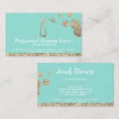 Teal Mint Gold Sparkle Cleaning Maid Janitorial 名刺 (正面/裏面)