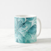 Teal & Mint Green Watercolor Floral Mandala コーヒーマグカップ (正面右)