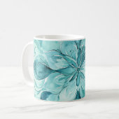 Teal & Mint Green Watercolor Floral Mandala コーヒーマグカップ (正面左)
