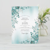 Teal Misty Botanical Winter Wedding 招待状 (スタンド正面)