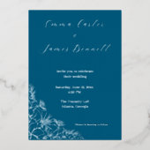 Teal Modern Botanical Wedding Foil Invitation 箔招待状 (正面)