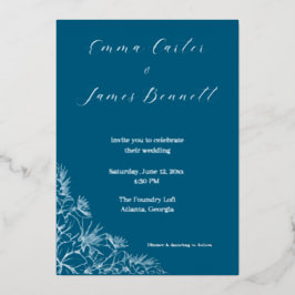 Teal Modern Botanical Wedding Foil Invitation 箔招待状