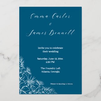 Teal Modern Botanical Wedding Foil Invitation 箔招待状