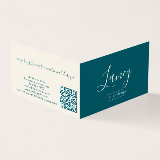 Teal Modern Elegant Script QR Code Professional 名刺 (外部)