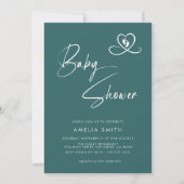 Teal Modern Script Baby Shower Photo 招待状 (正面)